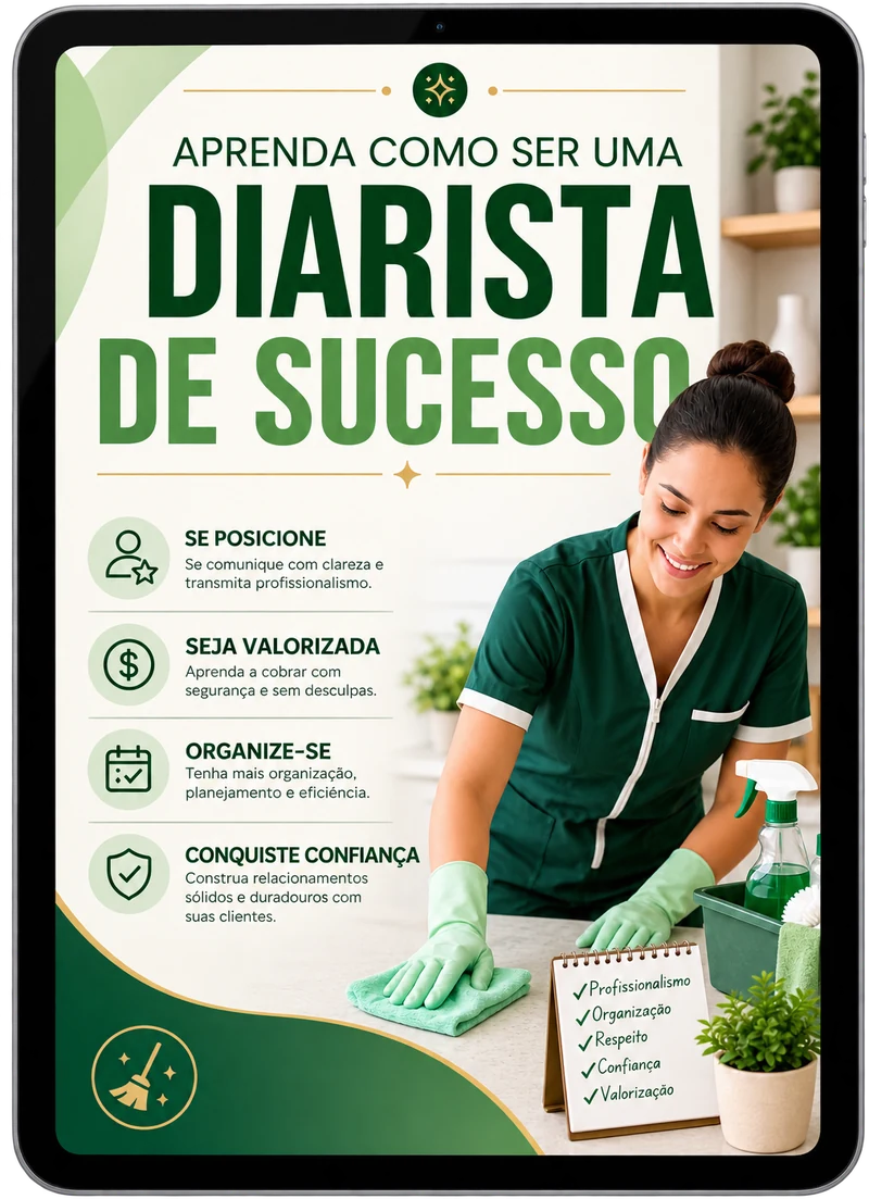 Mockup do material Aprenda como ser uma diarista de sucesso